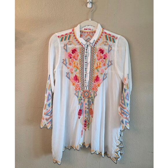 Johnny Was Tops - Johnny Was Boho Festival Embroidered Tunic Top SZ XS Colorful Blouse